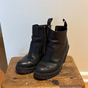Dr. Martens Black Leather Chunky Heel Ankle Boots